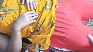 Indian guy doesn't allow Bhabhi in yellow to sleep and bangs pussy