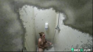 Wife gets caught on hidden camera pleasuring herself with shower head and jet water