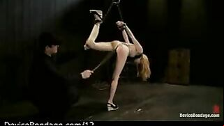 BDSM Bondage Video - Suspended Babe Whipped and Vibrated by Master, Device Used for Bound Submission
