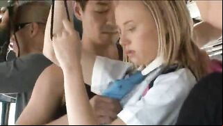 Japanese men grope American blonde schoolgirl on bus - Watch Now!