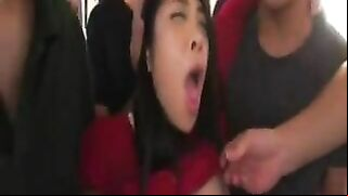 Japanese Schoolgirl Gets Blowjob in Public Bus and Embarrassed, asian, public, bus, humiliation