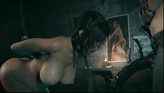 Lara Croft, a hentai slave, gets fucked by sadistic lesbians with strapon in Trouble ep1-7.