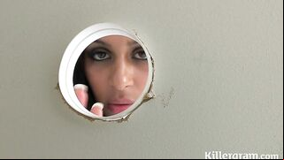 Athletic guys come from gloryhole room to penetrate attractive Indian woman Miya Rai in spacious toilet